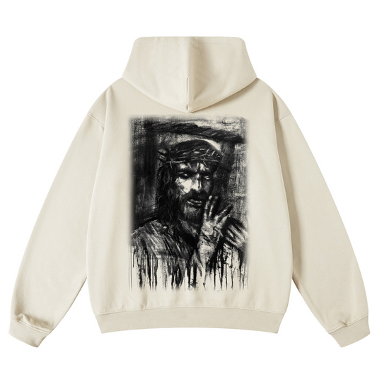 Agony of the Cross Unisex Heavyweight Hoodie (White Text Edition)